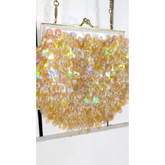 Vintage sequin satin beaded evening purse clutch bag - Picture 2 of 7